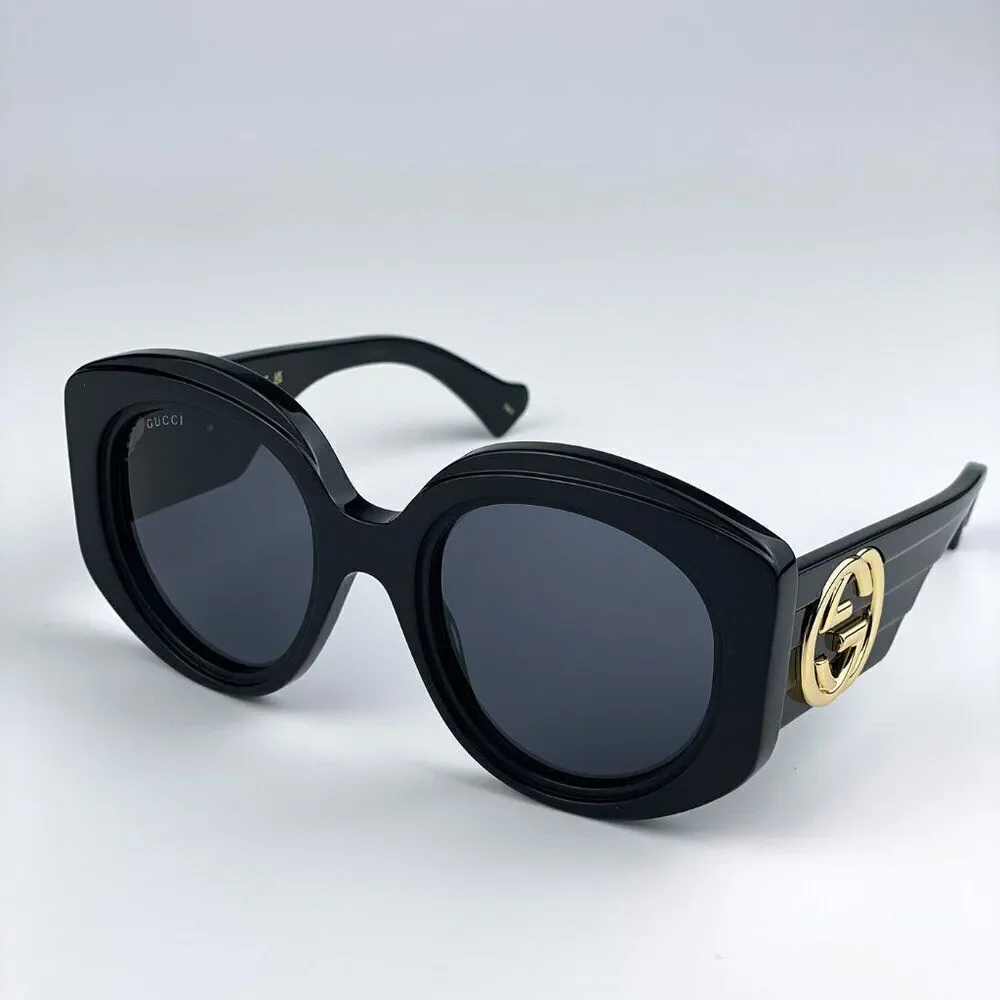 SALE! NEW Gucci GG1308S 001 Black Grey Round Women Sunglasses